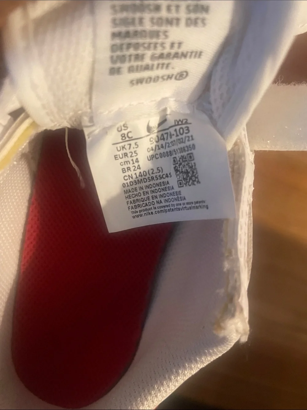 Nike White and Red Velcro Kids Sneakers